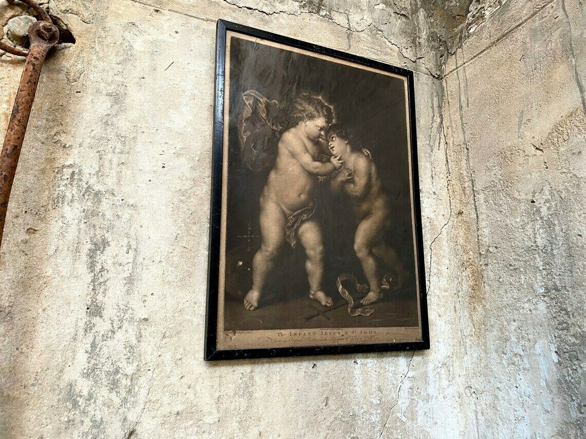 Art The Infant Jesus & St. John Mezzotint 1772 Print By Thomas Burke   After Anthony Van Dyck  Published By William Ryland photo