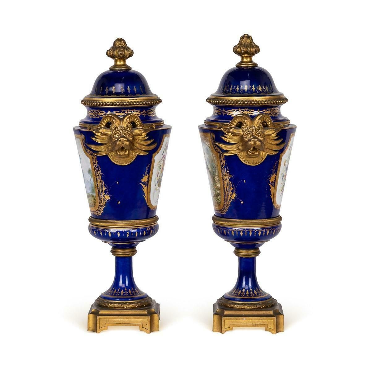 Antique 19th Century Sèvres Ormolu Mounted Vases With Covers C.1870 photo for sale