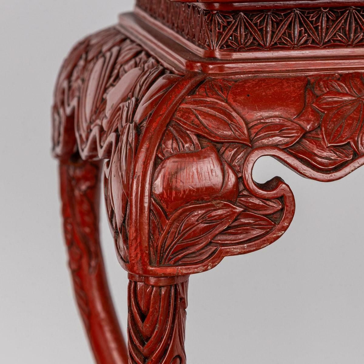 photo buy Antique 19th Century Chinese Red Cinnabar Lacquer Floral Pedestal C.1880