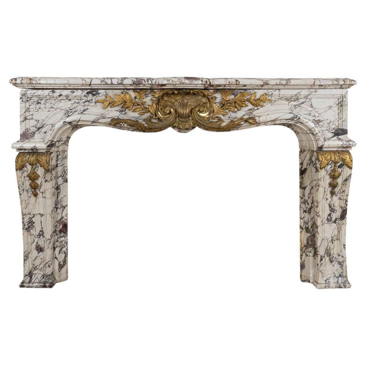 19th Century French Ormolu Mounted Breche Violette Marble Fireplace C.1870