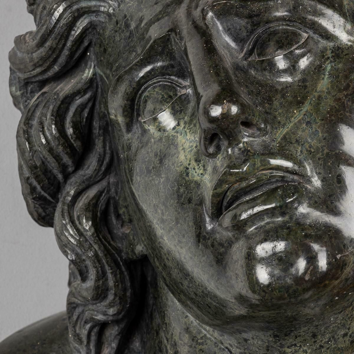 photo for sale Antique 20th Century Italian Green Marble Life Size Bust On Stand C.1900