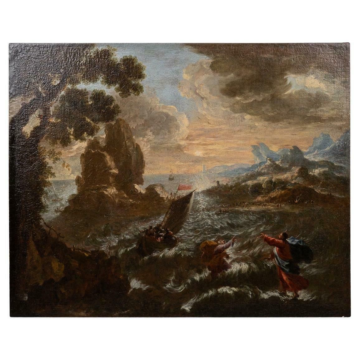 Antique 18th Century European Oil On Canvas Of A Naval Scene photo vinterior