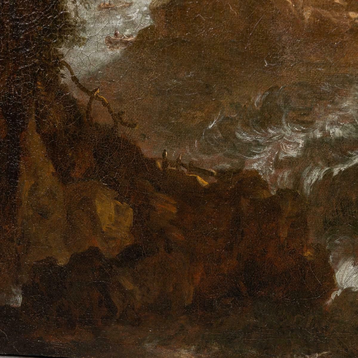 Art Antique 18th Century European Oil On Canvas Of A Naval Scene photo