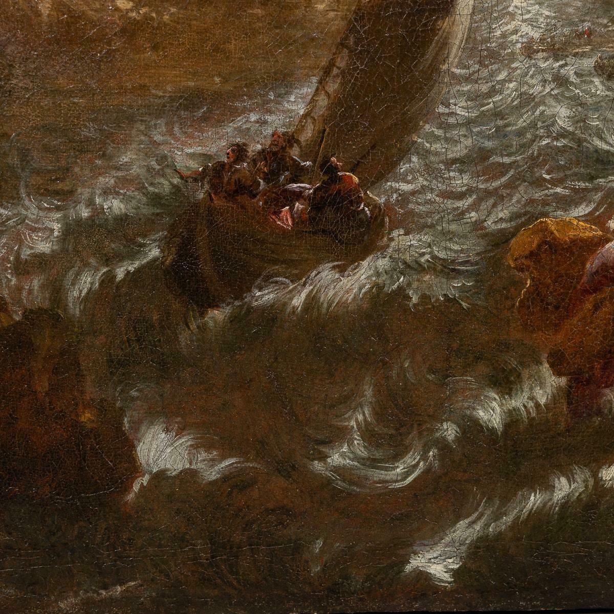 16595.0 Antique 18th Century European Oil On Canvas Of A Naval Scene photo