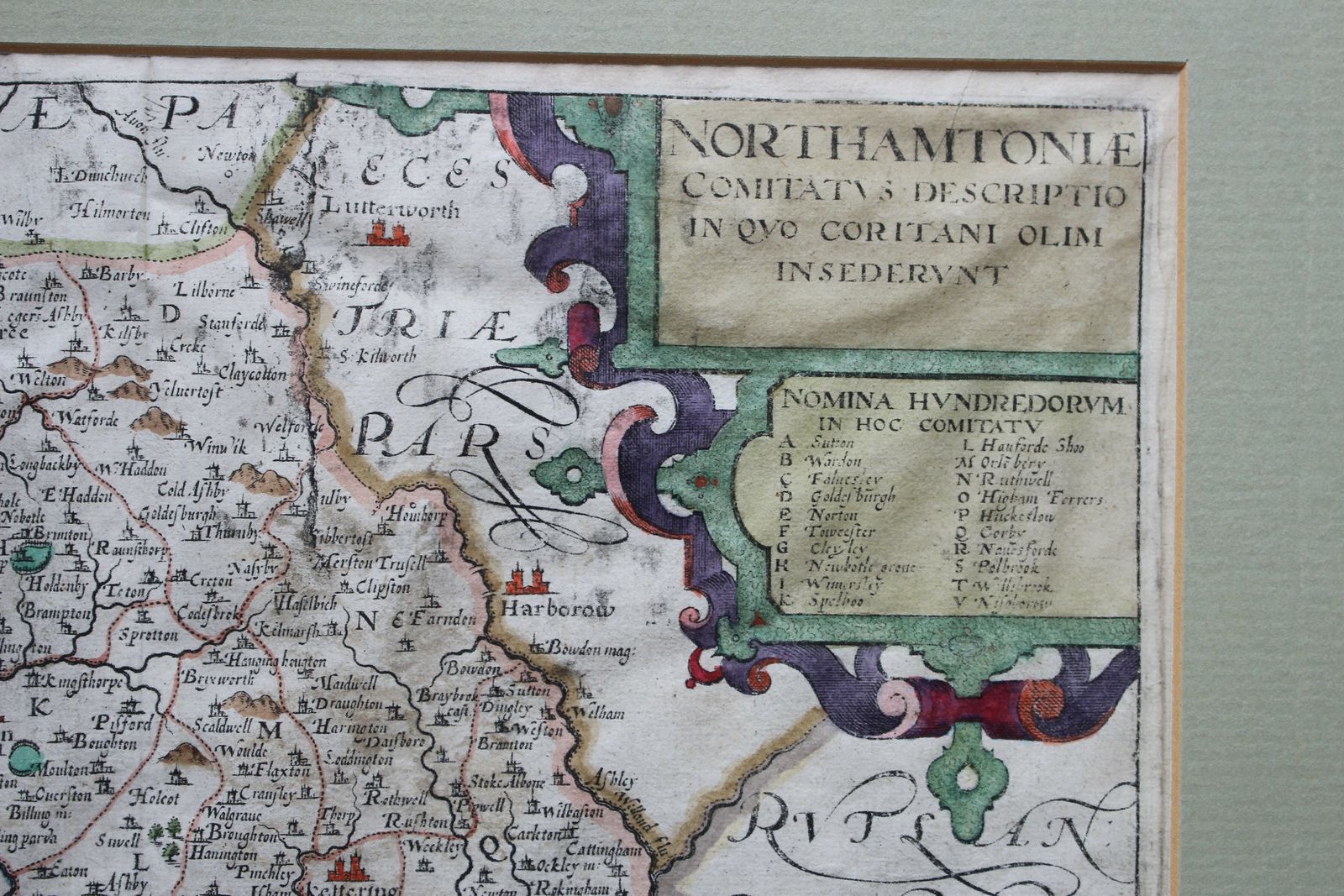 Antique 17th Century Map ‘Northamptoniae (Northamptonshire) Comitatus Descriptio In Quo Coritani Olim Insederunt’  By William Kip  Christopher Saxton photo for sale