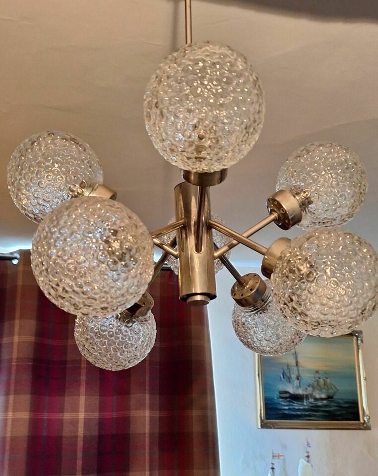 495.0 Sputnik German Chandelier, 8 Crystal Bubble Glass Shades By Richard Essig, 1968 photo