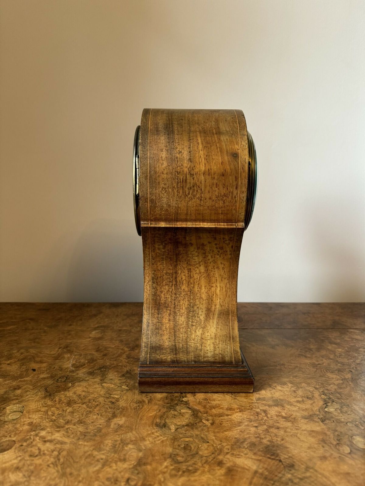 Wonderful Quality Edwardian Mahogany Inlaid Balloon Shaped Mantle Clock photo 545.0