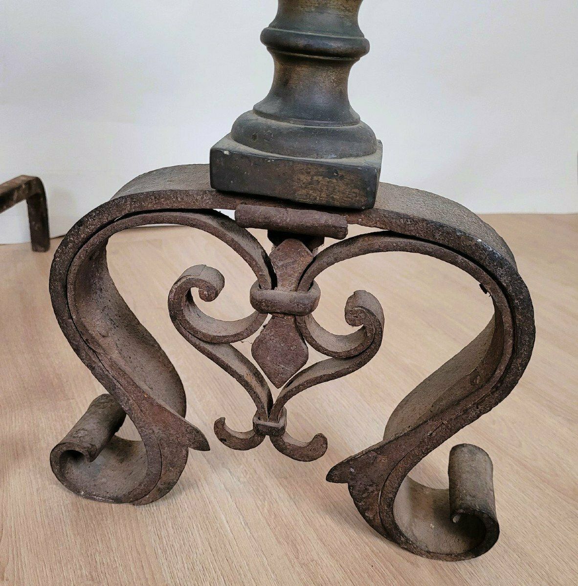 Pair Of Andirons In Bronze And Wrought Iron, 19th Century photo 950.0