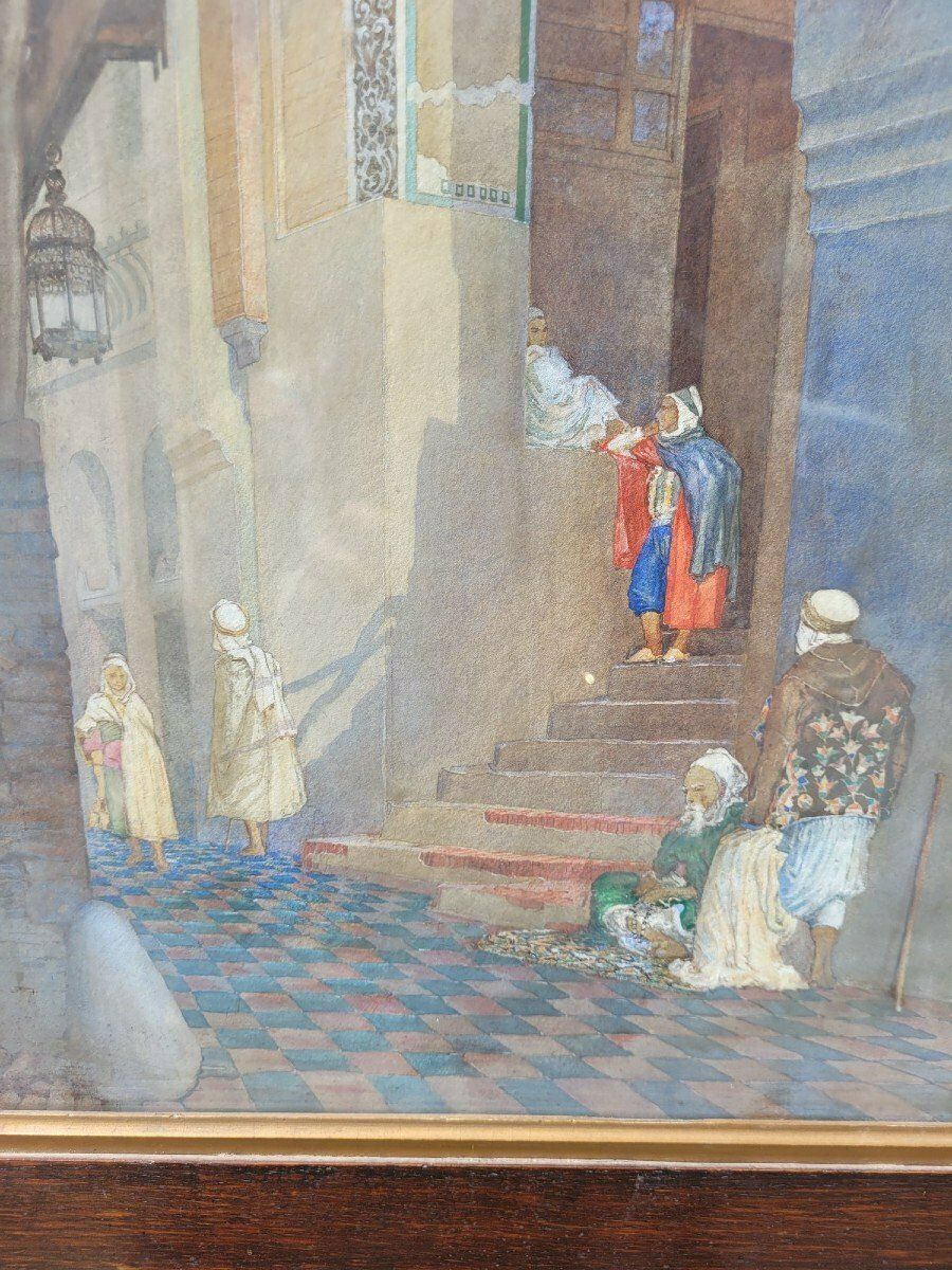photo furniture Lively Alley, Framed Orientalist Watercolor, Late 19th Century Early 20th Century