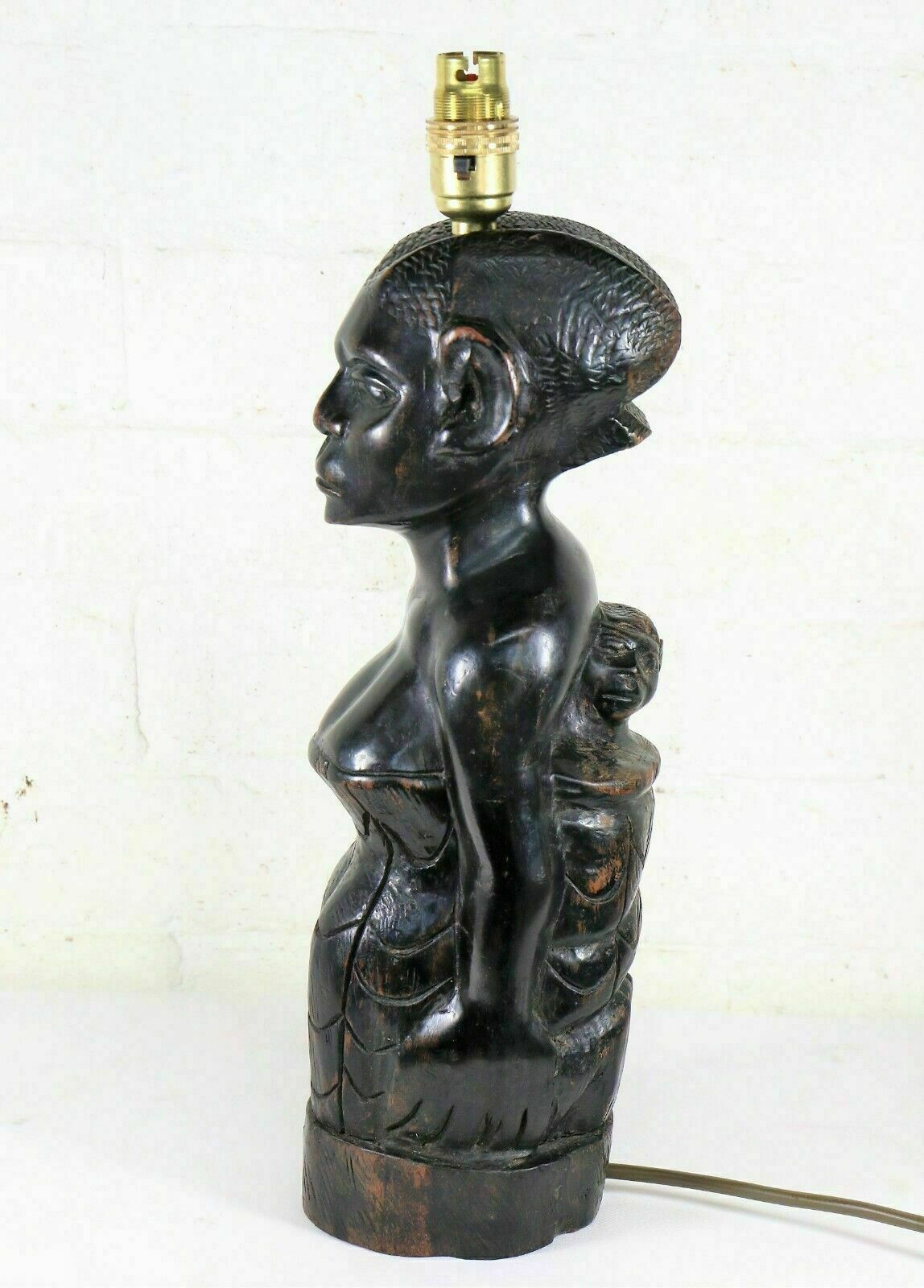 A Vintage African Figure Carved Ebonised Wood Table Lamp Ethnic Early 20th C photo furniture