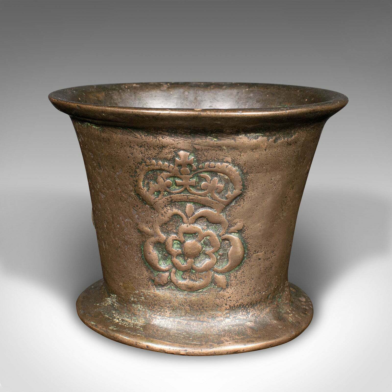 Antique Tudor Rose Mortar And Pestle, English, Bronze, Apothecary, 17th Century photo 985.0