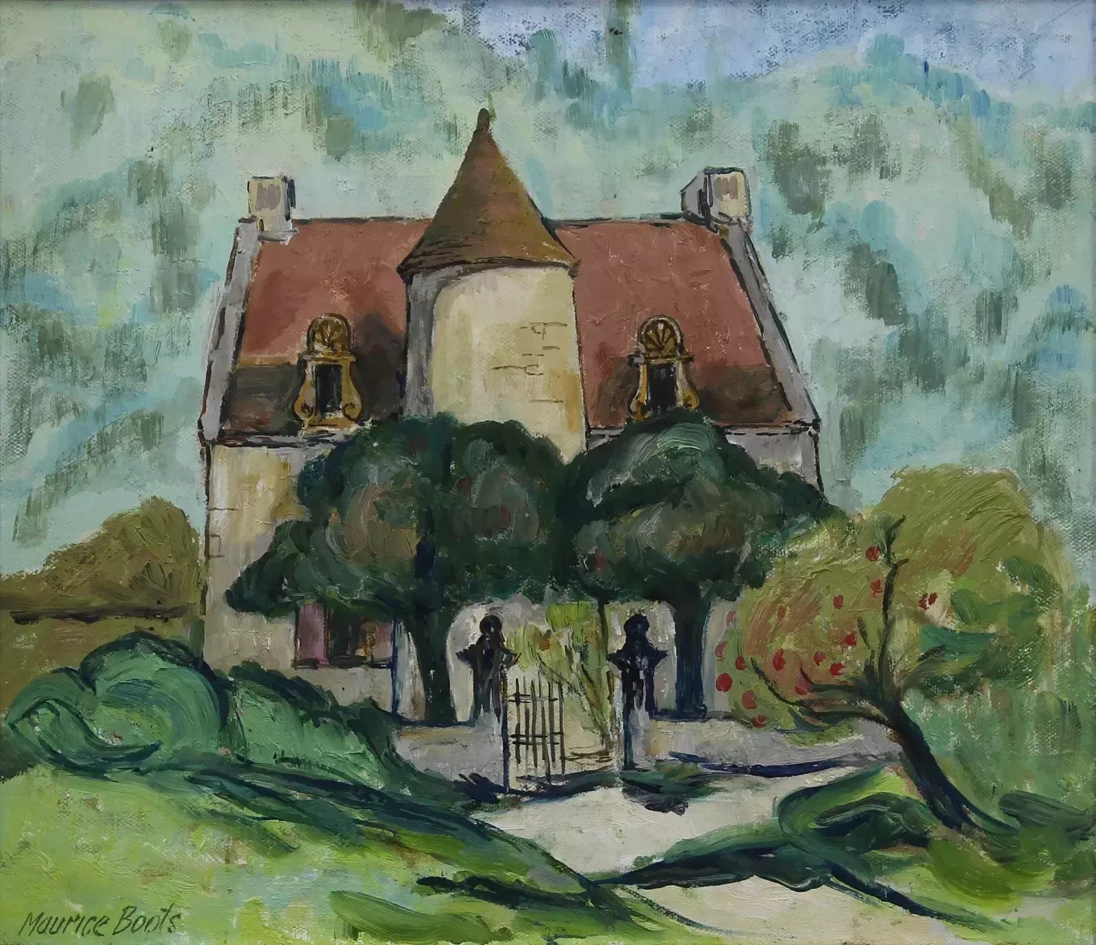 Oil On Canvas By Maurice Boots. Country House With Turret photo furniture