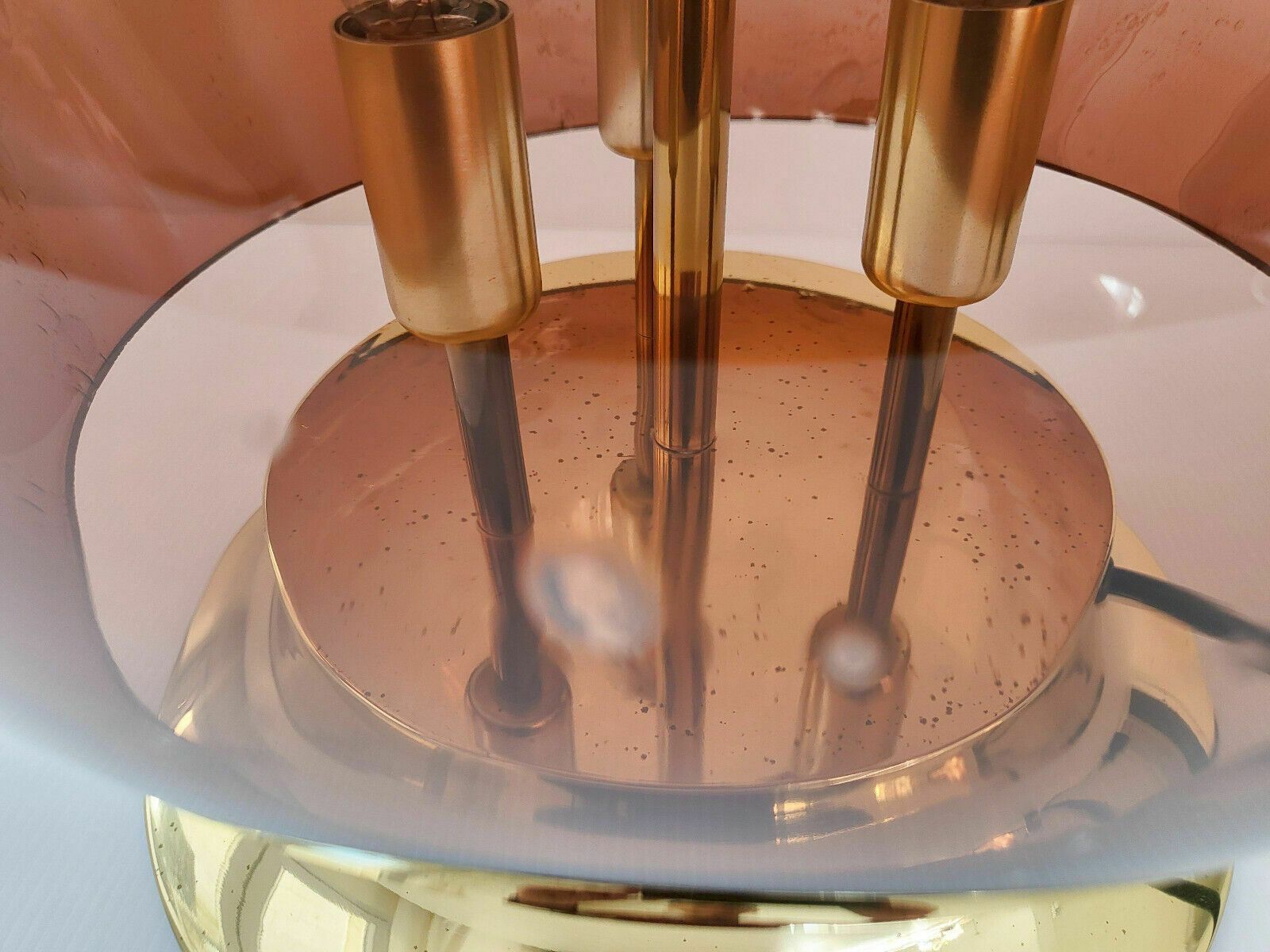Vintage Space Age Table Lamp 1960 Doria Smoked Glass & Gold Brass 60s 1960s photo vintage
