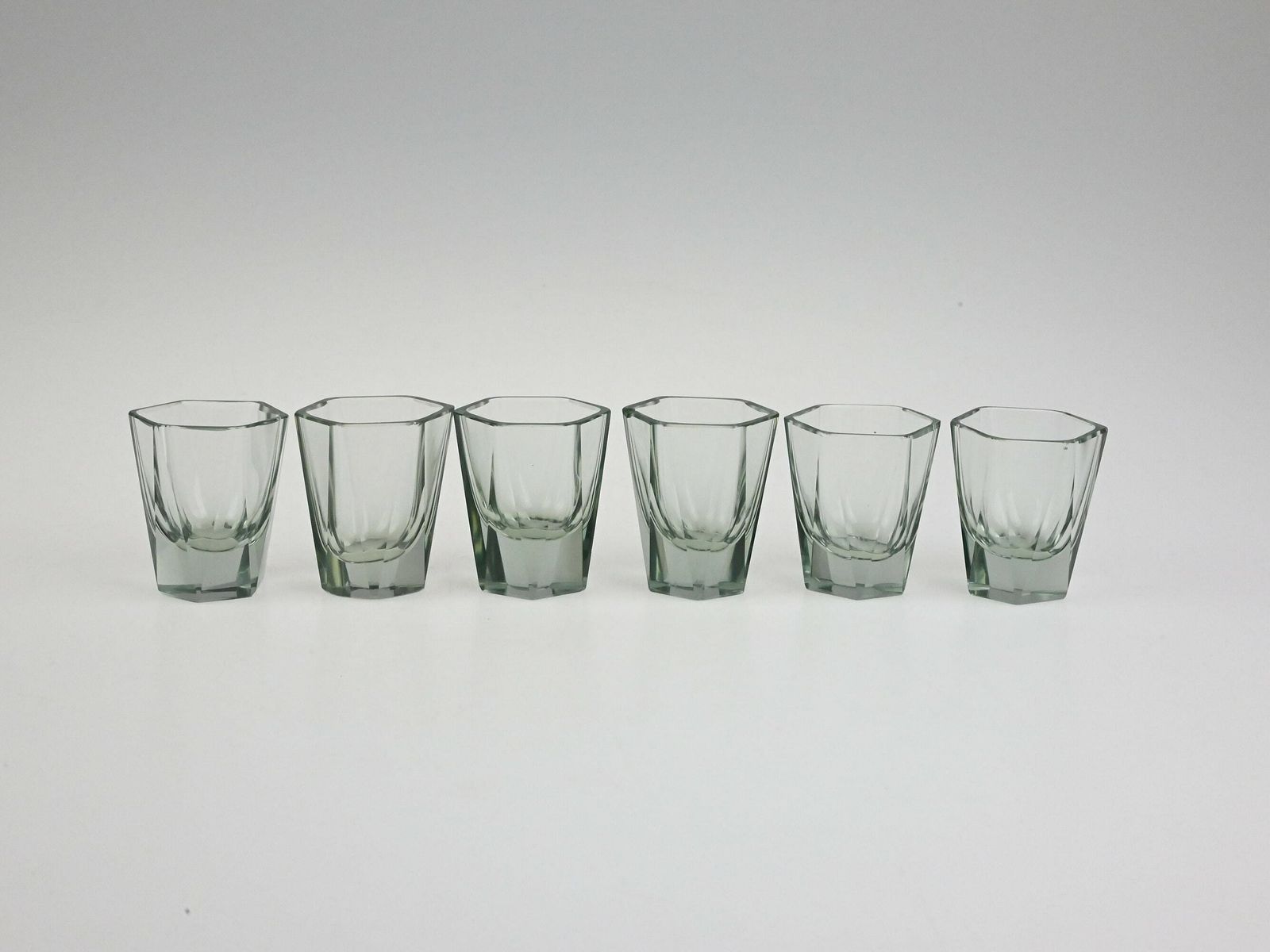Vintage Set Of Six Gray Old Liqueur Glasses, Shot Glass Set, Liquer Glass Set, Shot Glasses, Gray Glass, Vintage Glass, Antique Glass Set