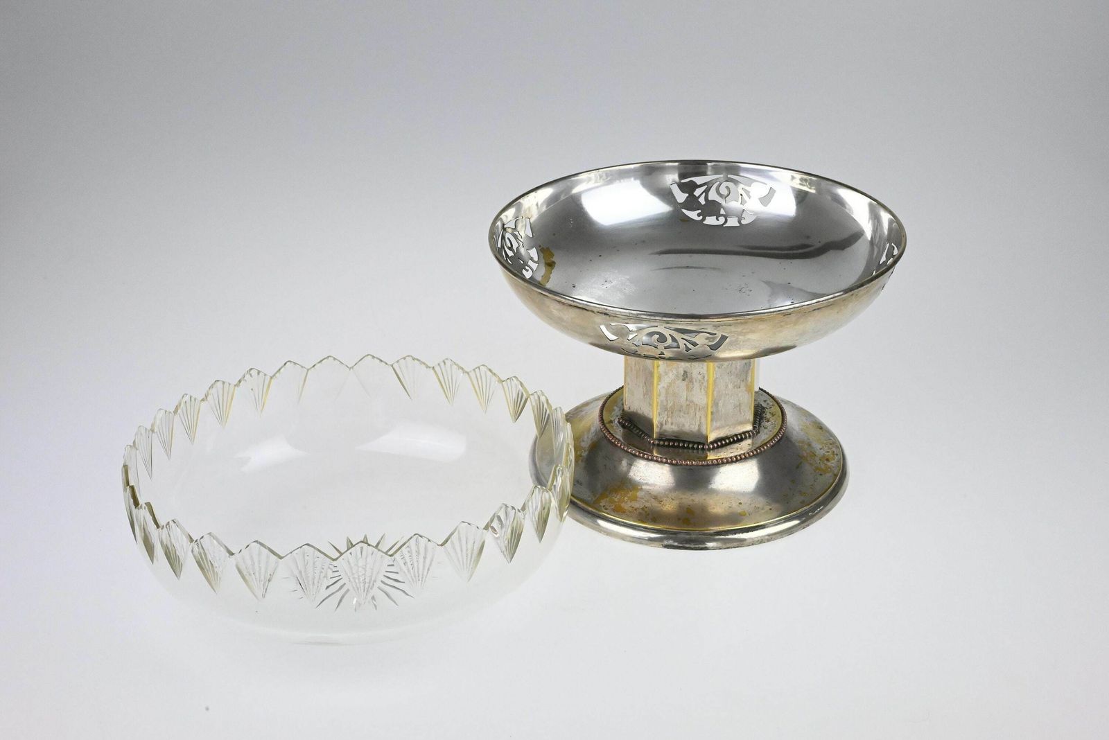 Antique Art Nouveau Metal Fruit Stand With Glass Bowl   Table Centerpiece, Art Nouveau Decor, Pedestal Fruit Bowl, Pedestal Fruit Dish photo buy