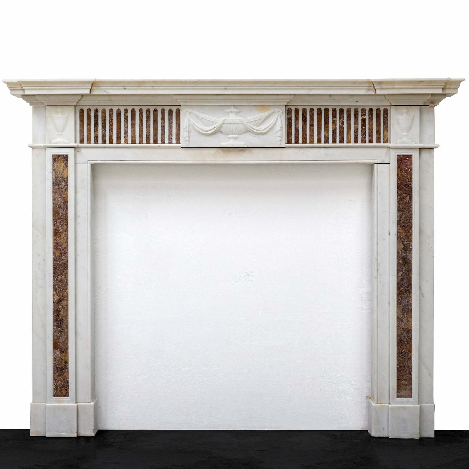 Marble Antique Late Georgian Statuary And Spanish Brocatello Inlay Chimneypiece C.1790