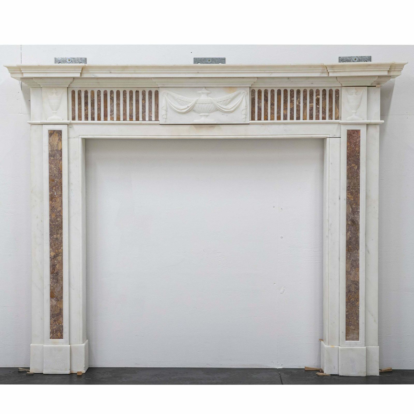 Marble Antique Late Georgian Statuary And Spanish Brocatello Inlay Chimneypiece C.1790 photo vintage