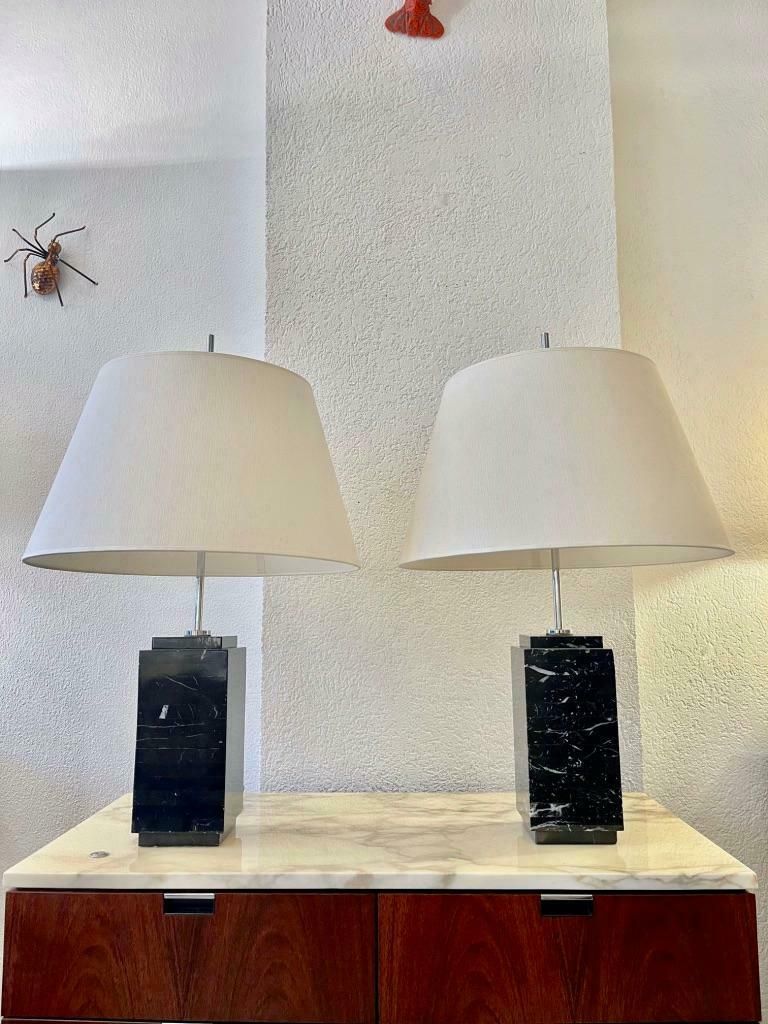 Pair Of Black Marble Table Lamps By Florence Knoll, Us Ca. 1960s photo 3659.0