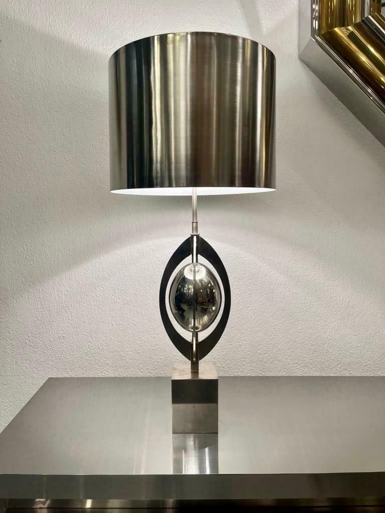 photo for sale Pair Of Vintage "Ogive" Stainless Steel Table Lamps By Maison Charles Ca. 1970s