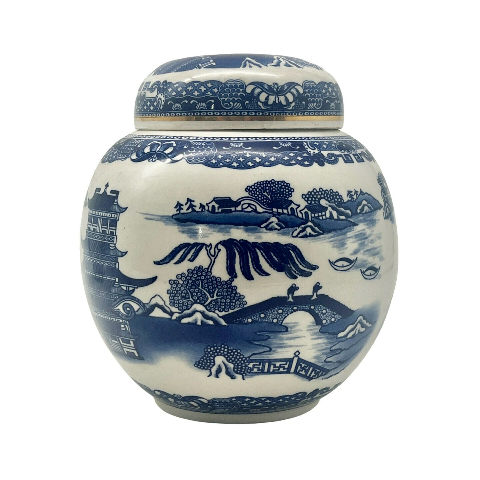 Vintage Ringtons Limited Ceramic Tea Caddy   Newcastle Upon Tyne   Blue & White Pagoda Design   Kitchenalia photo furniture