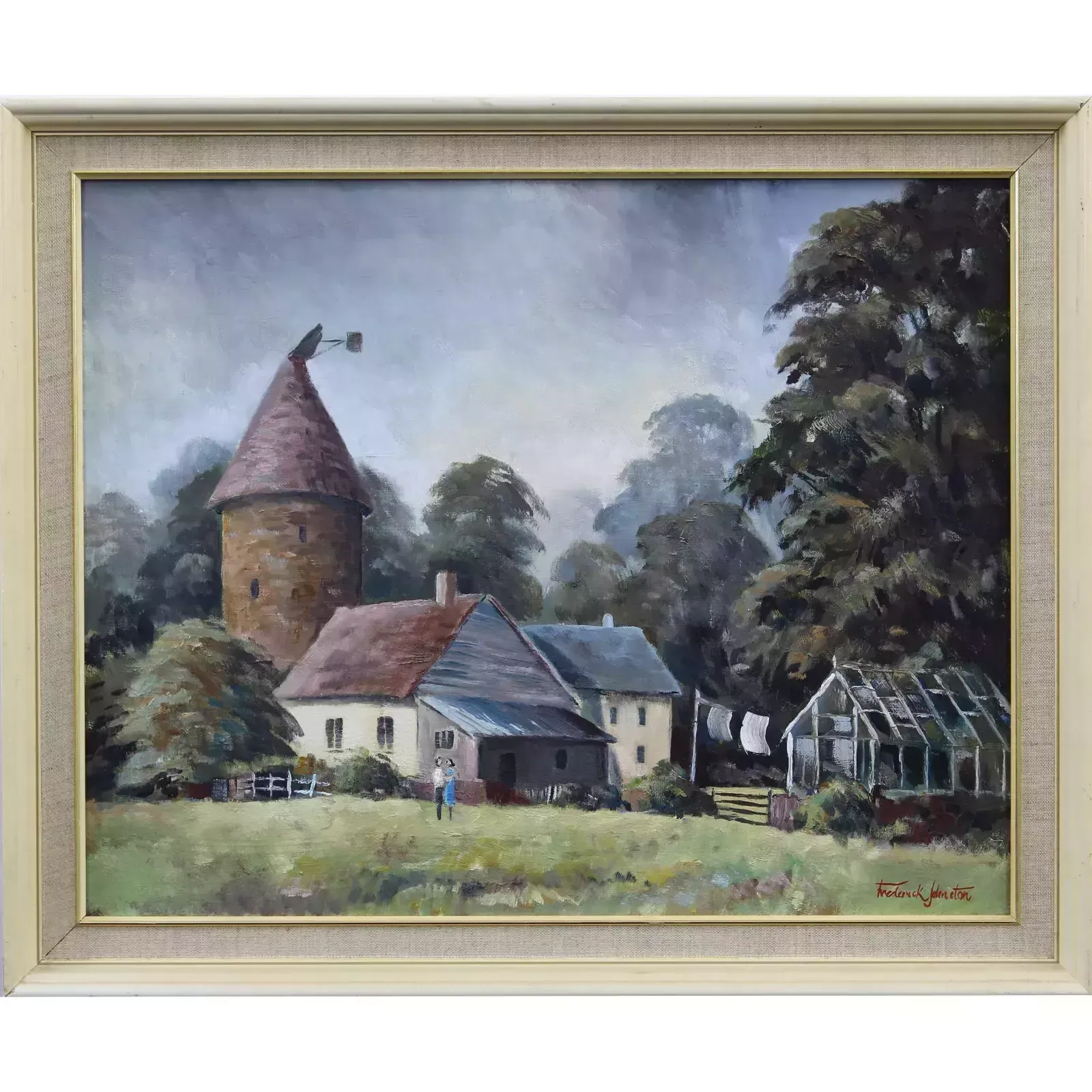Oil On Board By Frederick Johnston. Titled "Oasthouse In Kent"