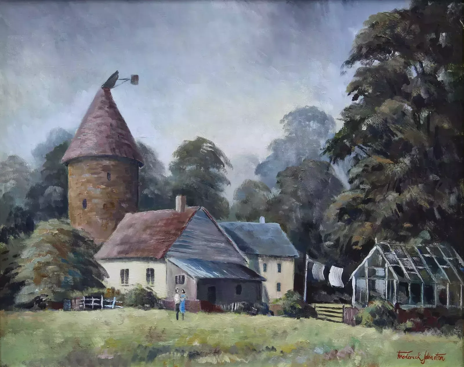 Oil On Board By Frederick Johnston. Titled "Oasthouse In Kent" photo furniture