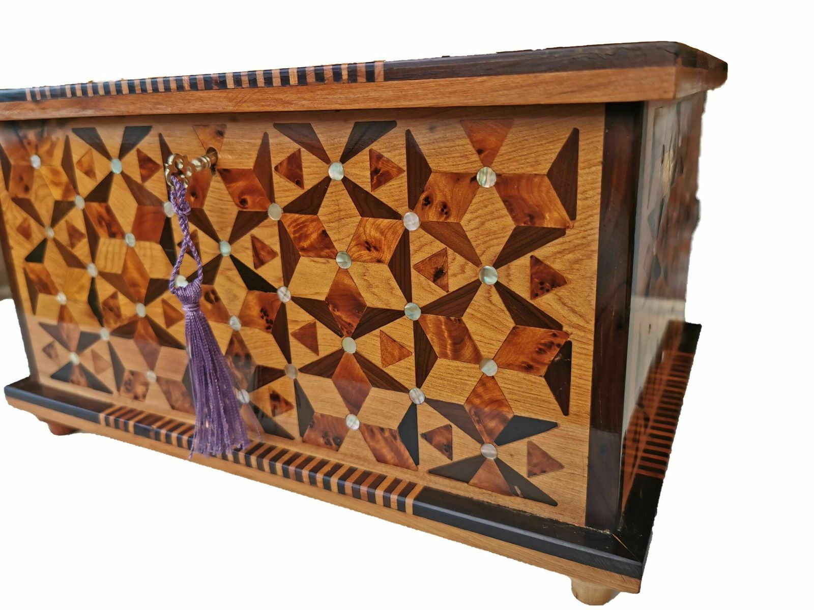 Luxurious Large Inlaid Jewellery Box.Thuya Burl, Mother Pearl And Ebony photo buy