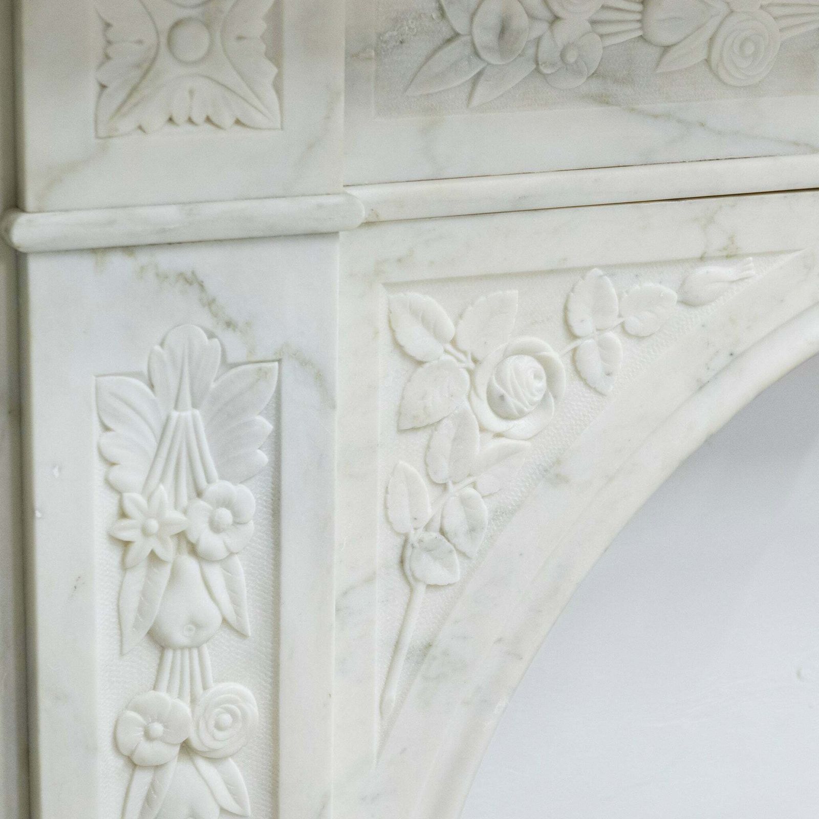 Antique Victorian Carved Statuary Marble Arched Chimneypiece photo for sale