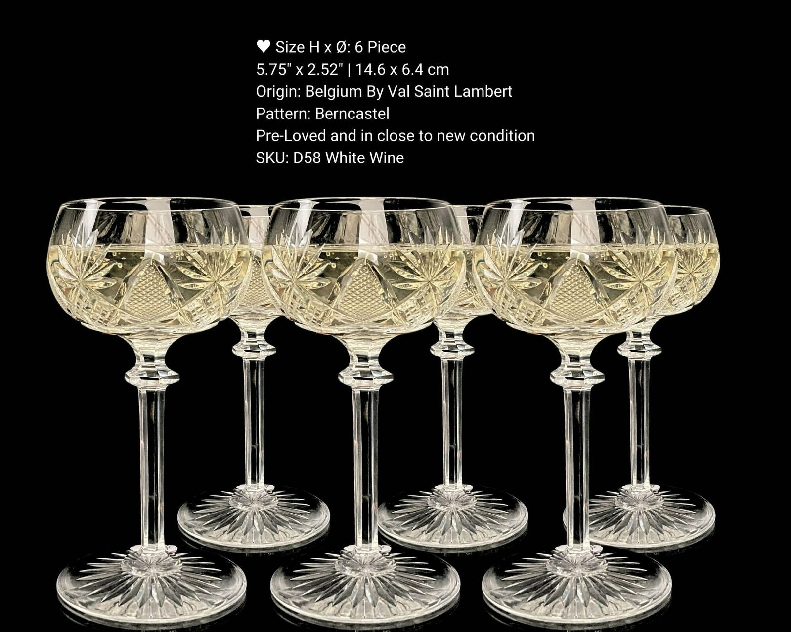Val Saint Lambert Berncastel | Clear Crystal Glassware | Select Water, Wine Or Port | Approx 1950s photo vinterior