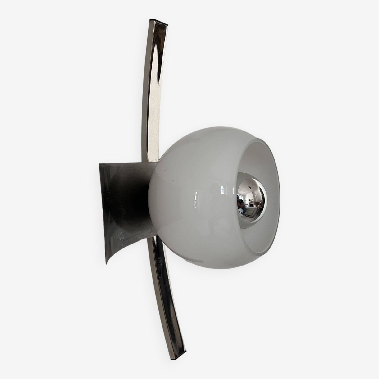Vintage Wall Lamp, Brushed Chrome And Opaline Metal, France 1960s