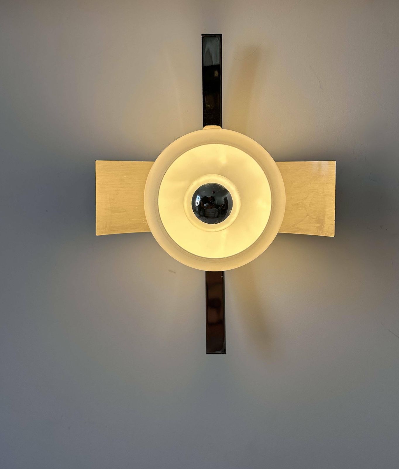 Vintage Wall Lamp, Brushed Chrome And Opaline Metal, France 1960s photo Lighting