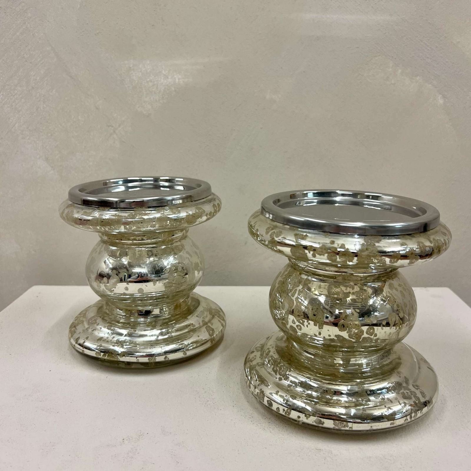 Pair Of Silvered Glass Candle Stands photo 89.0
