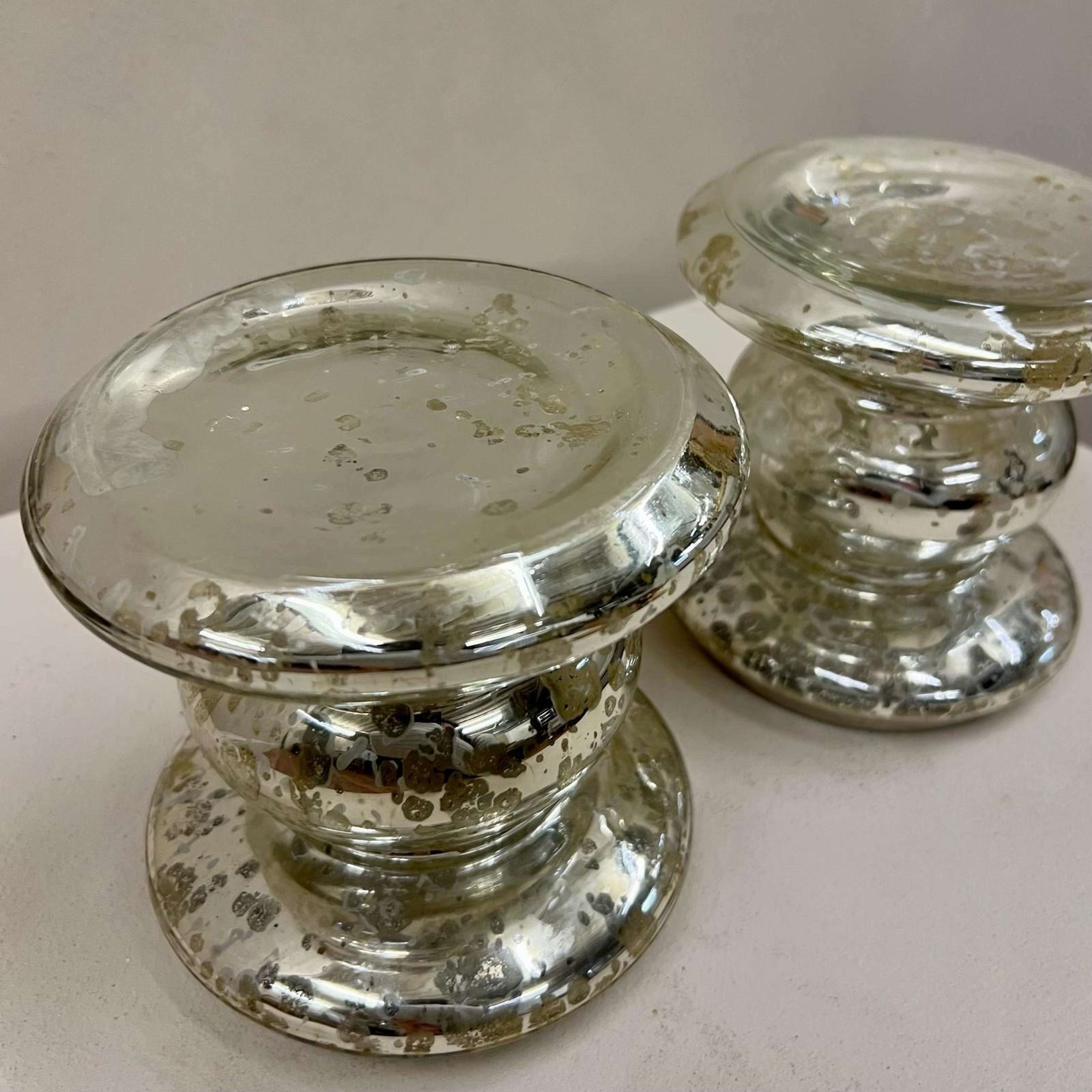 Pair Of Silvered Glass Candle Stands photo vinterior
