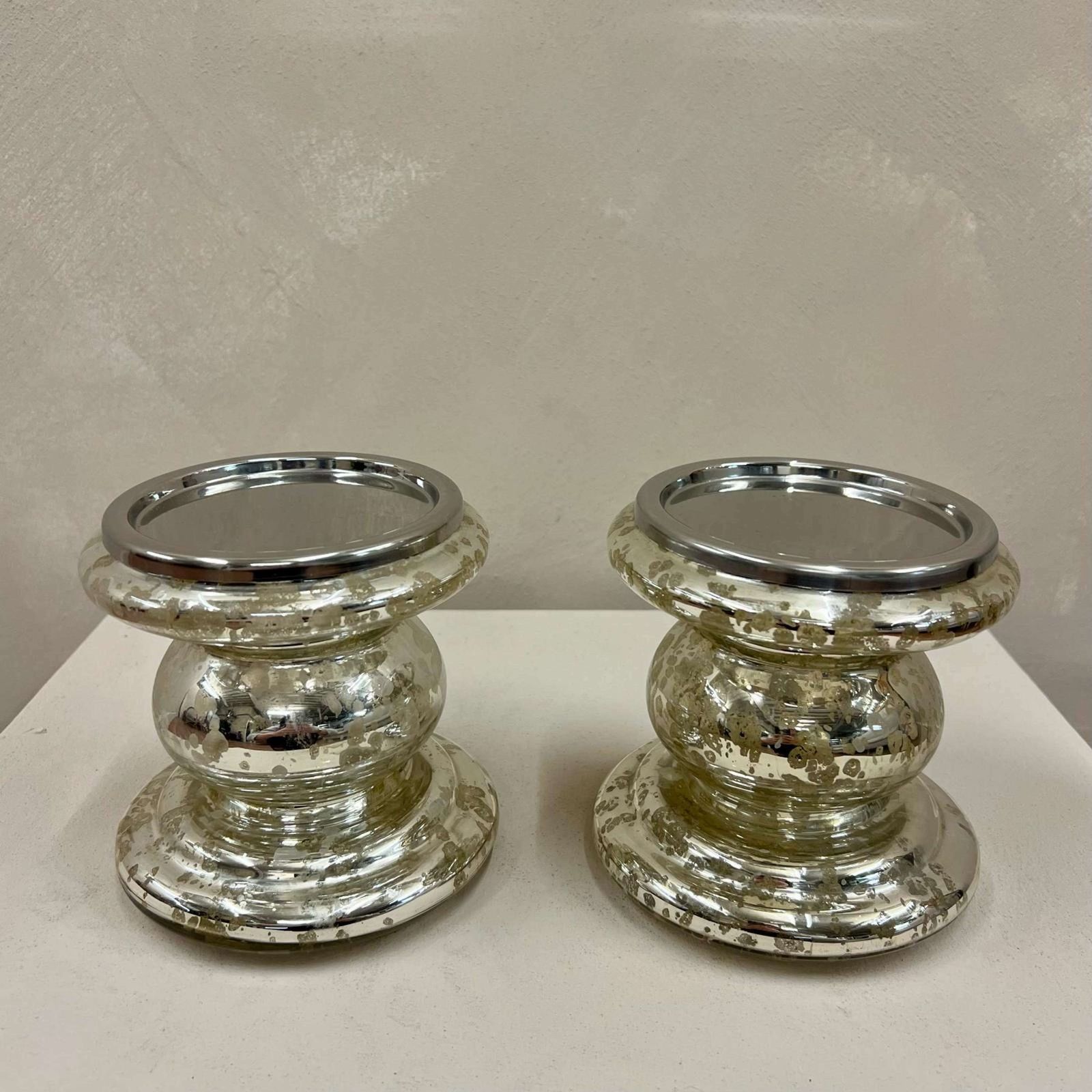 Pair Of Silvered Glass Candle Stands photo buy