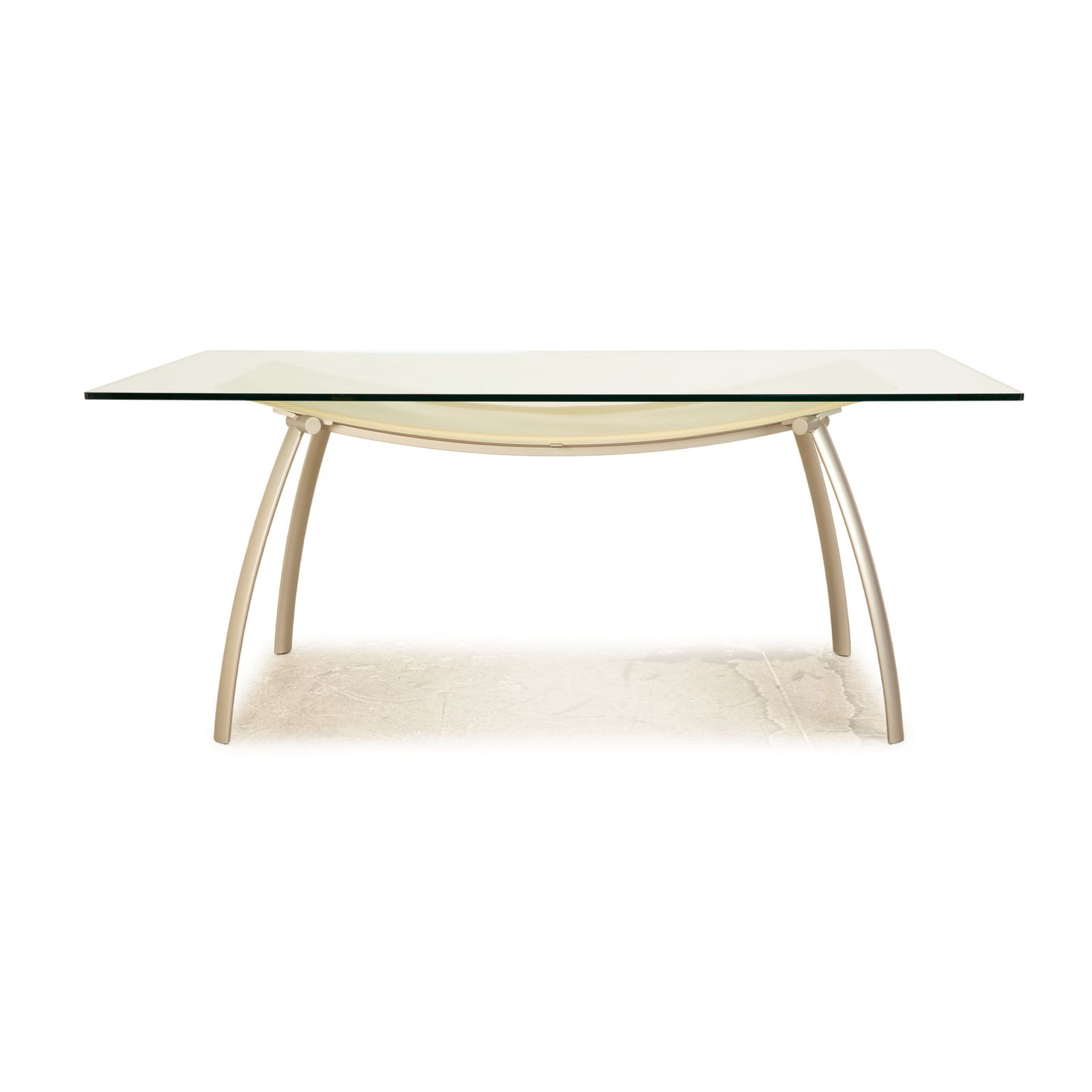 Table à manger Frag Glass, argent et cuir crème photo vintage