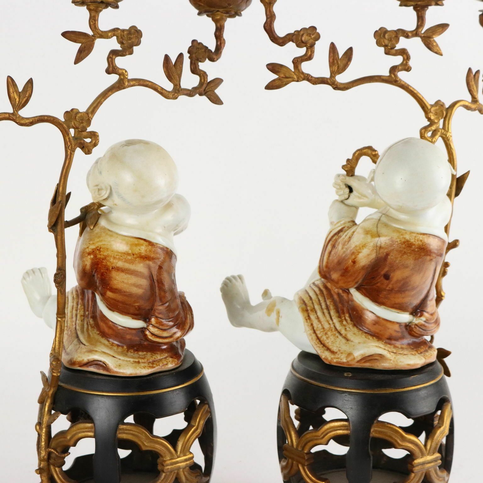 photo for sale Pair Of Antique Candle Holders Bronze Japan XIX Century