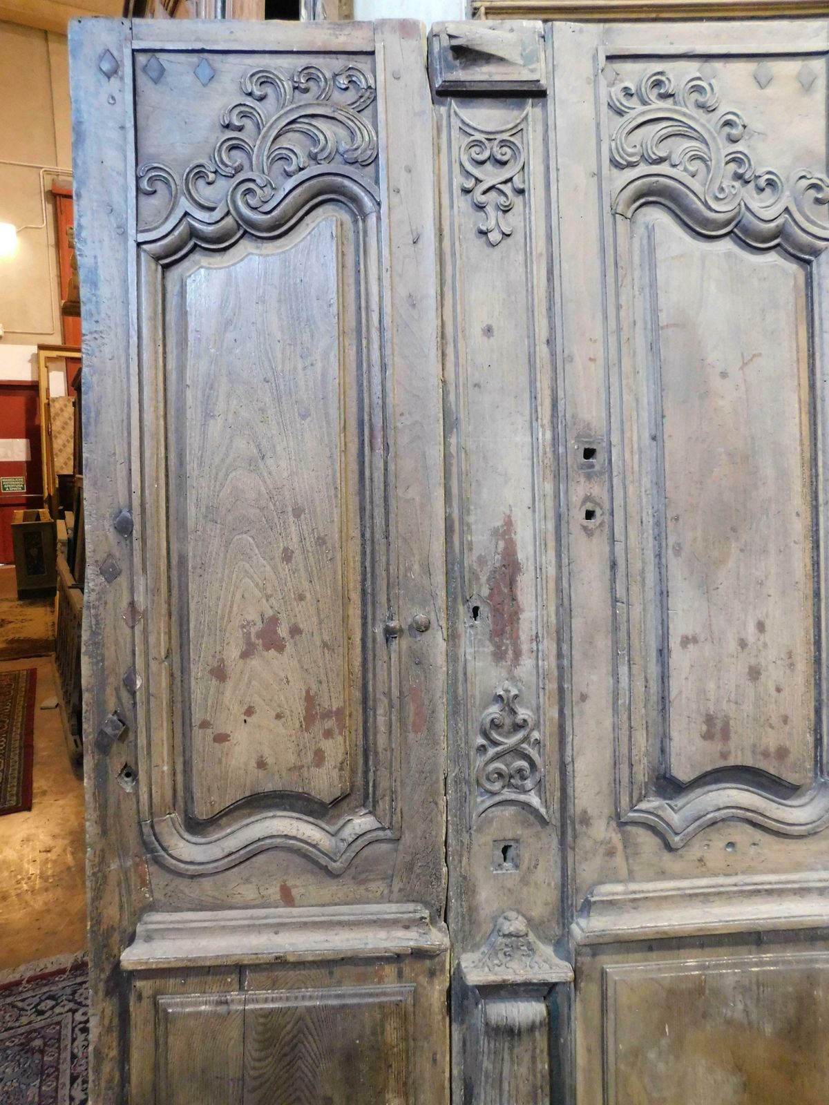 Entrance Door, Double Hinged Doorway With Wavy Carved Panels, Oak, France photo Home Fixtures