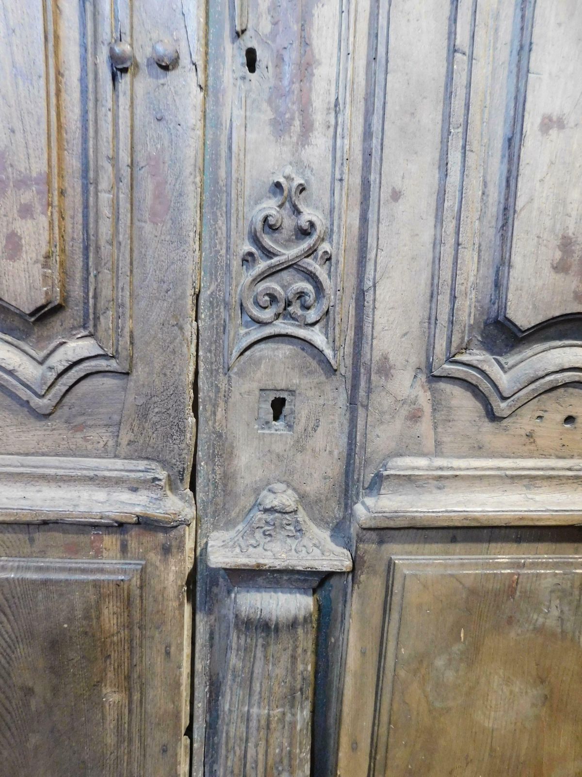 Entrance Door, Double Hinged Doorway With Wavy Carved Panels, Oak, France photo vinterior