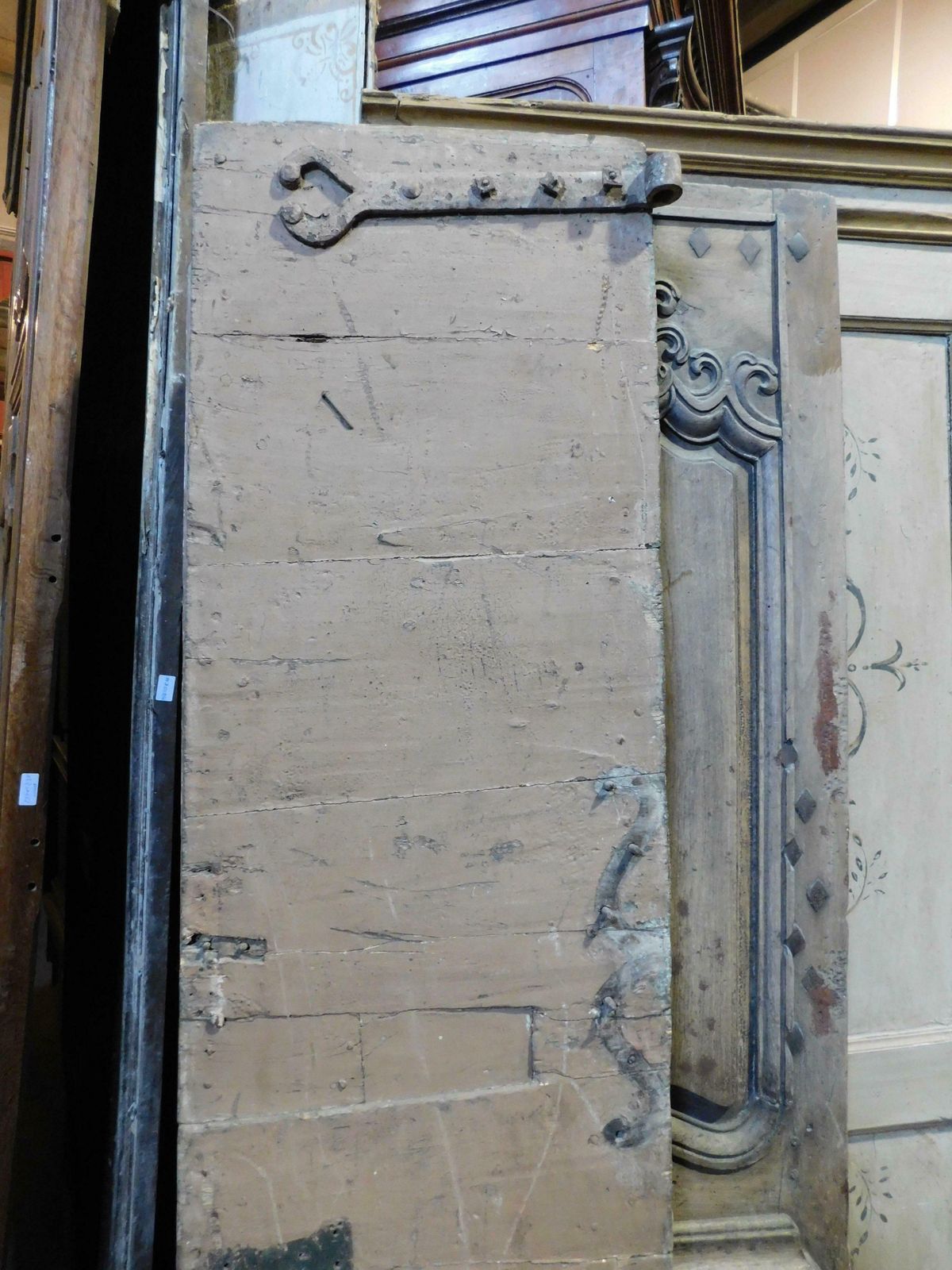 Home Fixtures Entrance Door, Double Hinged Doorway With Wavy Carved Panels, Oak, France photo