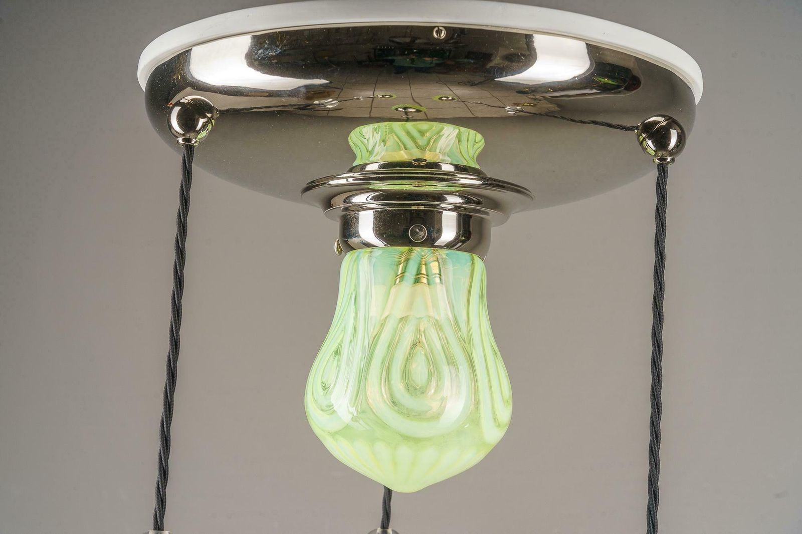 photo furniture Art Deco Nickel Chandelier With Original Opaline Glass Shades Vienna 1920s