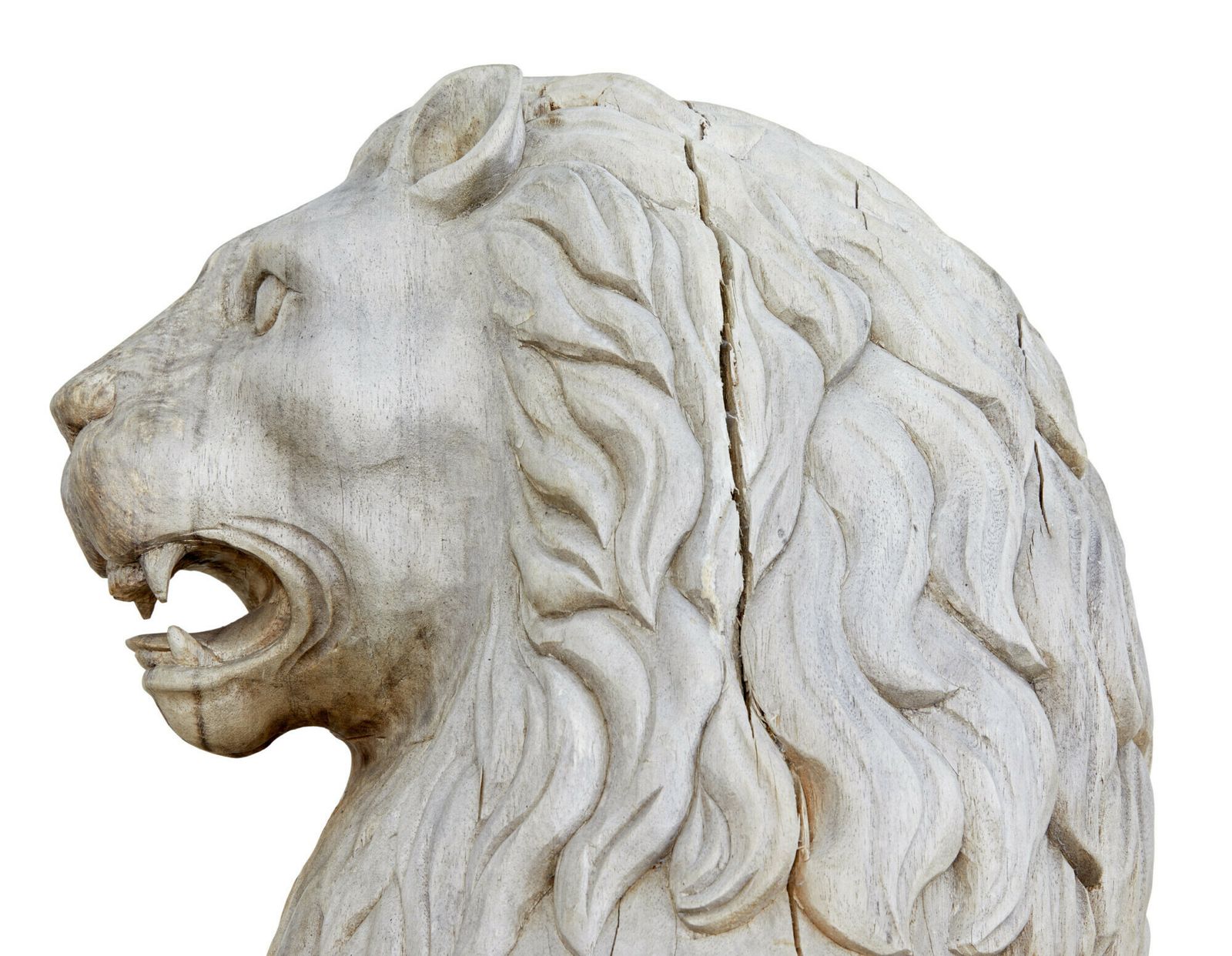 Pair Of Mid 20th Century Carved Solid Wood Lions photo vintage
