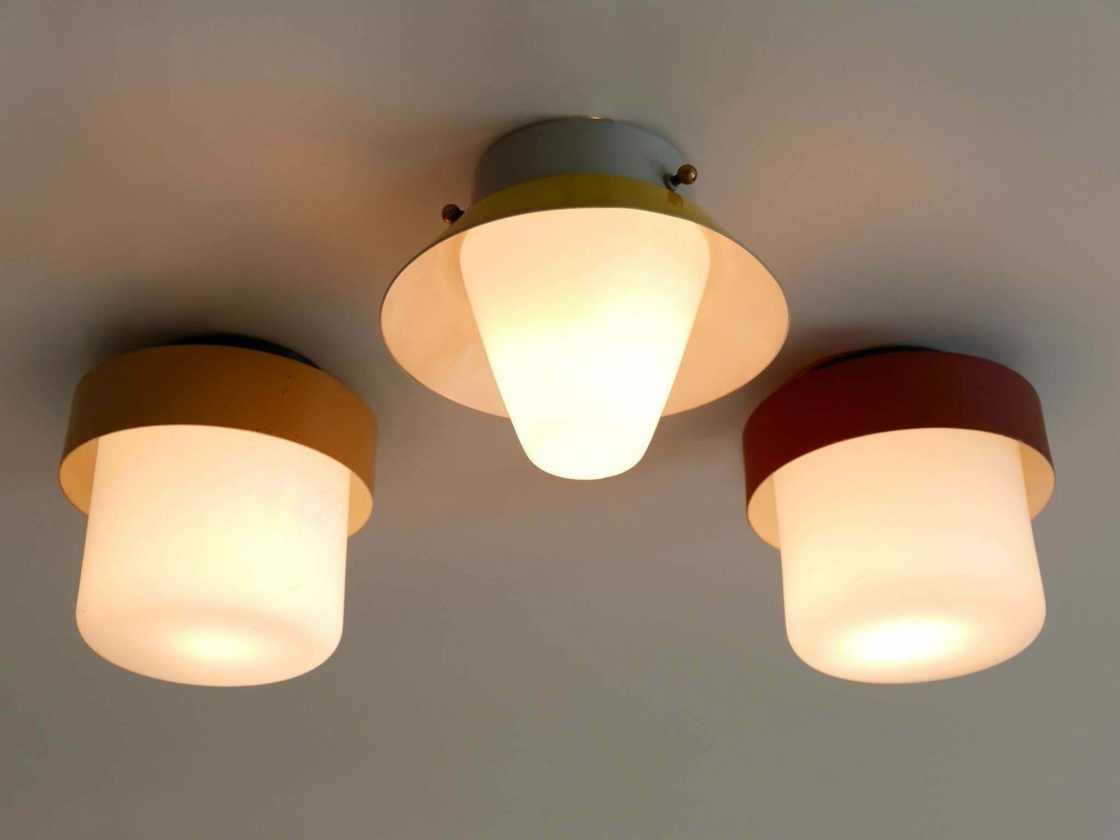 Set Of Three Rare & Lovely Ceiling Fixtures Or Flush Mounts Germany 1960s photo vinterior