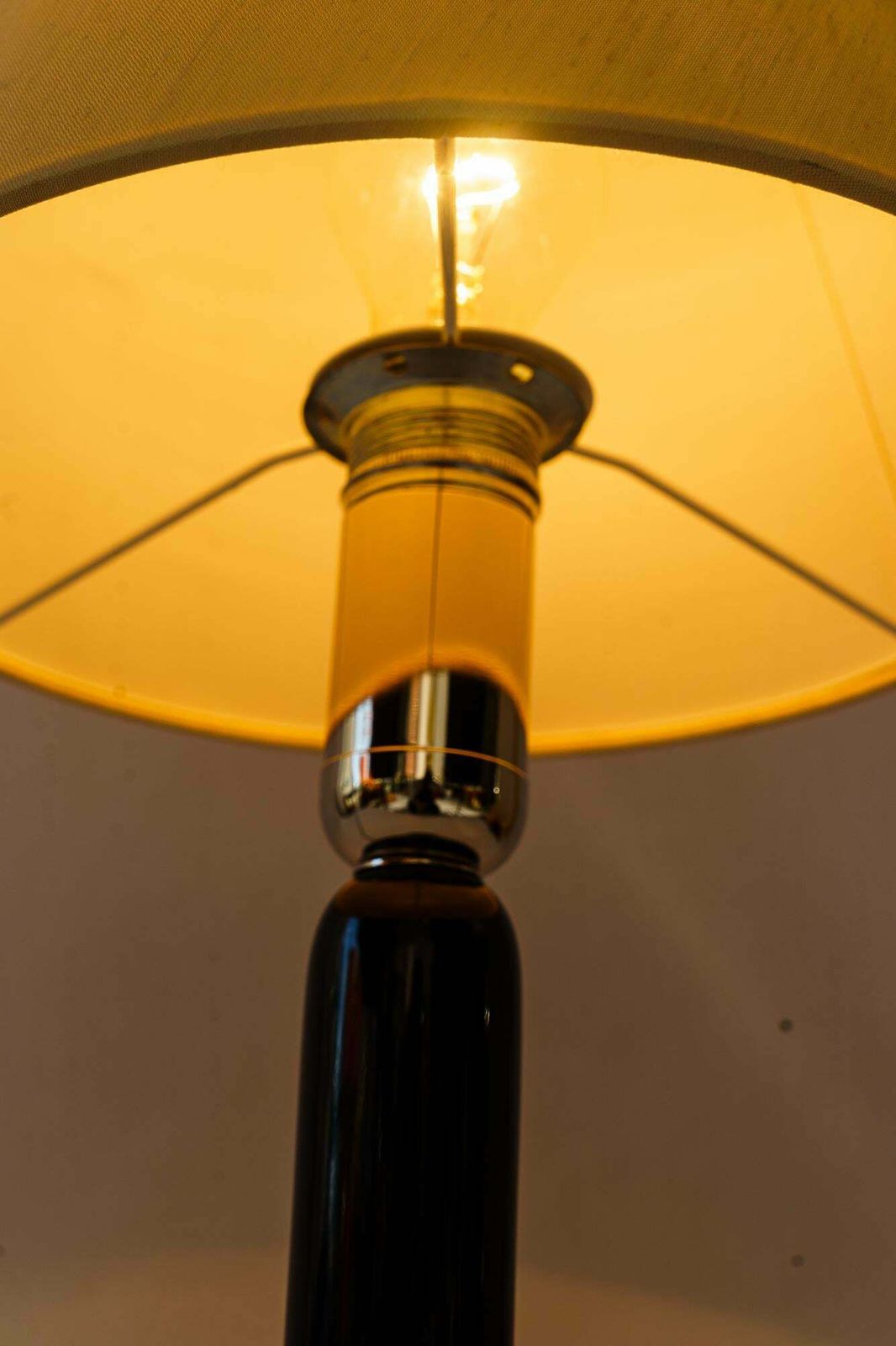 photo furniture Big Art Deco Wood Table Lamp With Fabric Shade Vienna Around 1930s