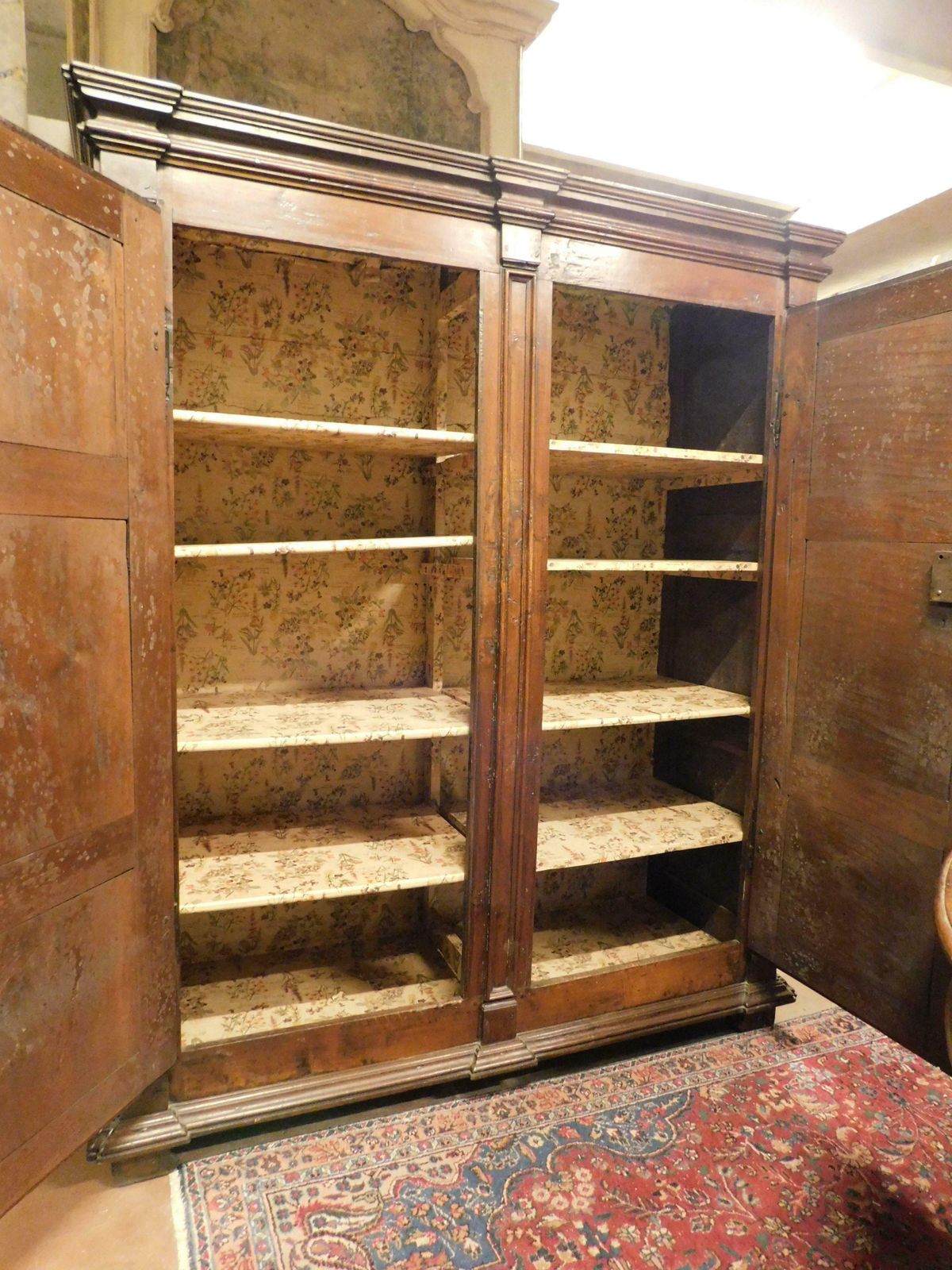 Two Door Wardrobe Armoires In Carved Walnut Wood, Italy