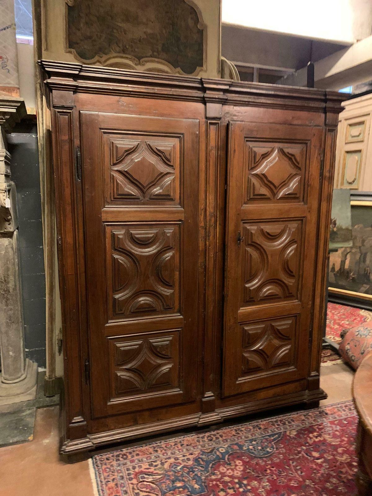 Two Door Wardrobe Armoires In Carved Walnut Wood, Italy photo for sale