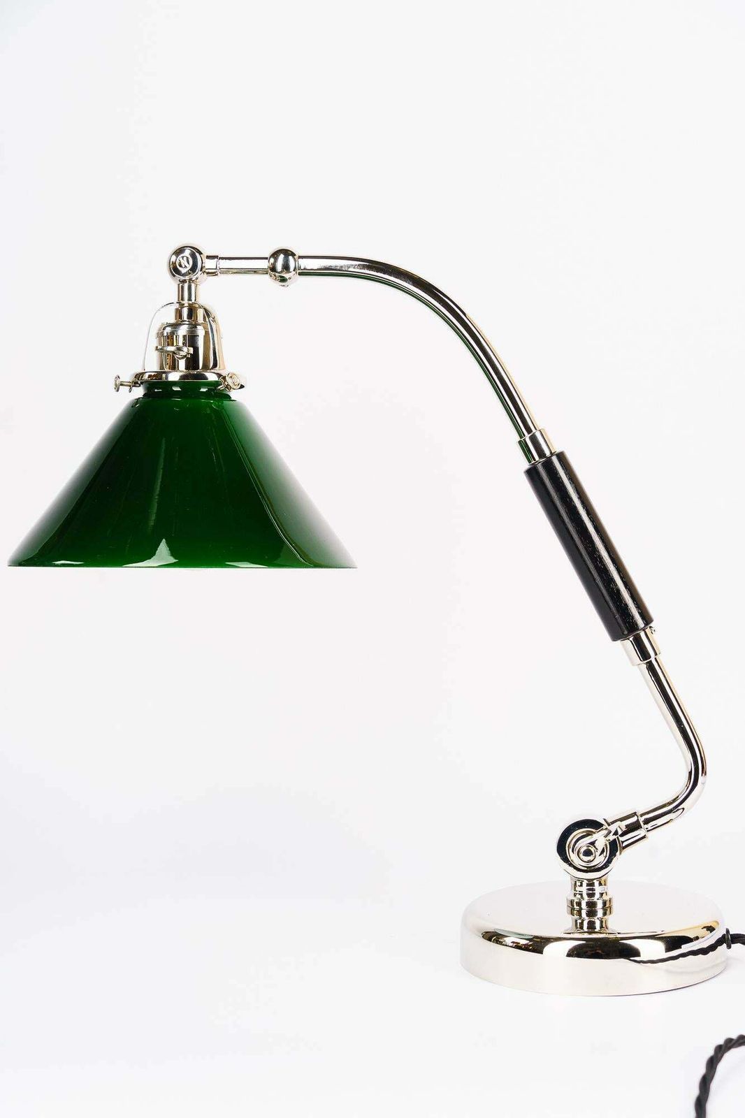 Lighting Swivelling Nickel Plated Art Deco Table Lamp With Green Glass Shade Vienna 1920s photo