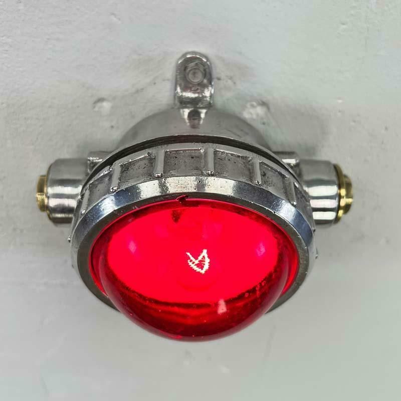 Late Century Vintage Industrial Spotlight   Red Glass photo 150.0