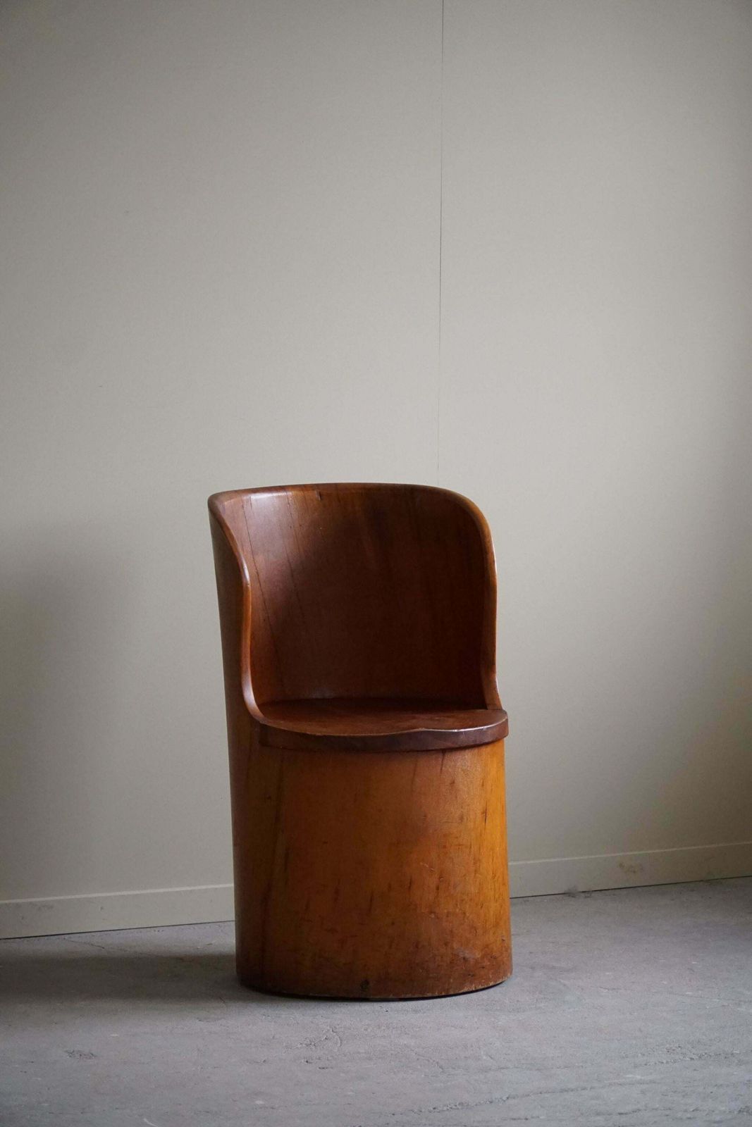 photo for sale Hand Carved Primitive Stump Chair In Pine Swedish Modern Wabi Sabi 1960s