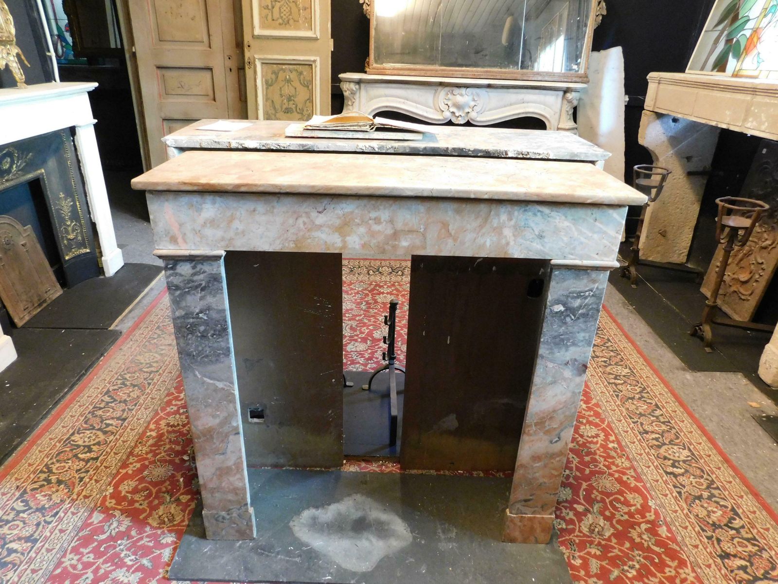 Fireplace Mantle In Gray And Pink Marble "Fior Di Pesco", Italy photo buy
