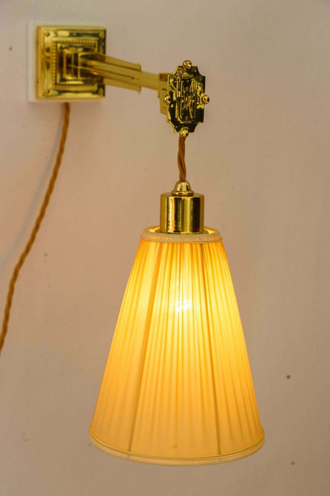 2 Adjustable And Sviweling Art Deco Wall Lamps With Fabric Shades Vienna 1920s